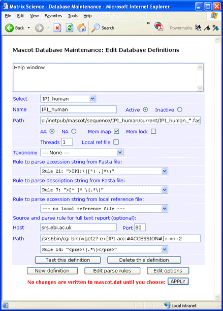 Mascot database maintenance utility