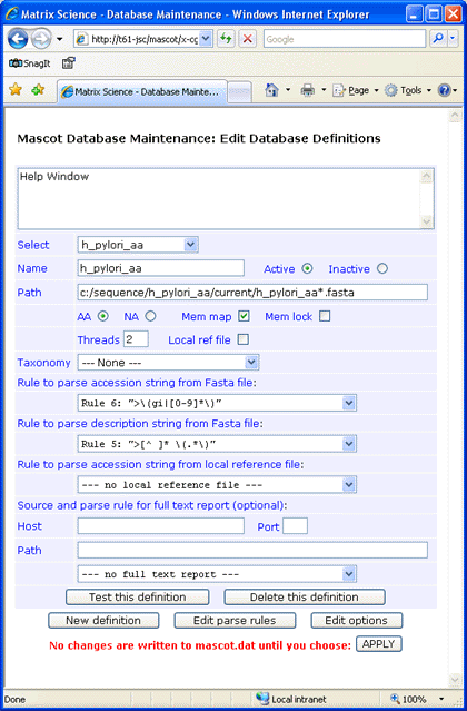 Mascot database maintenance utility