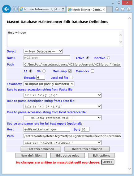 Mascot database maintenance utility