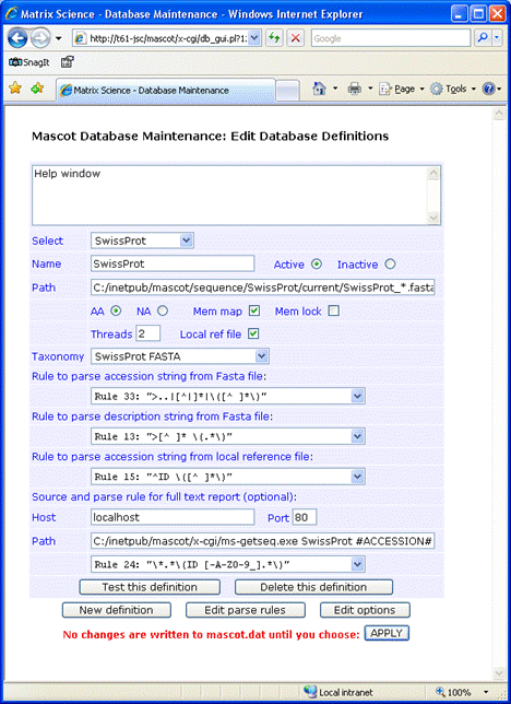 Mascot database maintenance utility