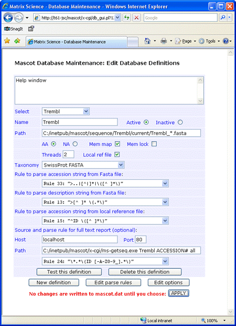 Mascot database maintenance utility