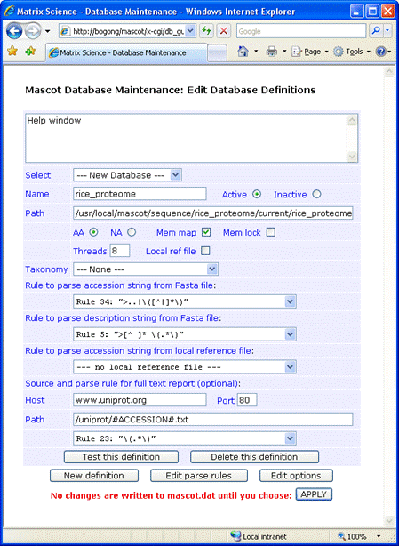 Mascot database maintenance utility