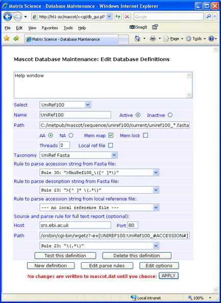 Mascot database maintenance utility